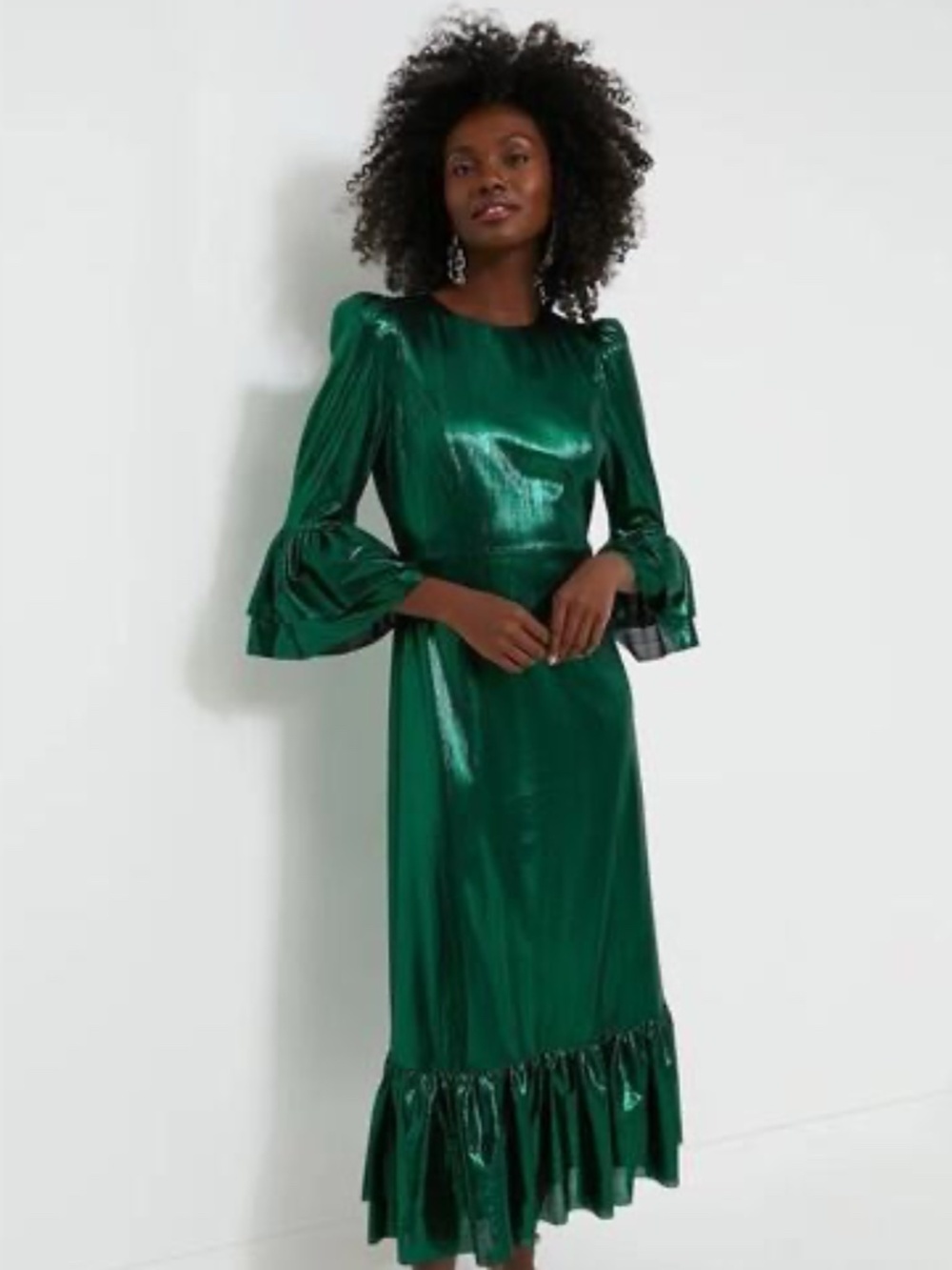 Tuckernuck POMANDER PLACE Crinkle Lurex Green Lillith Maxi Dress Size XXL NWT